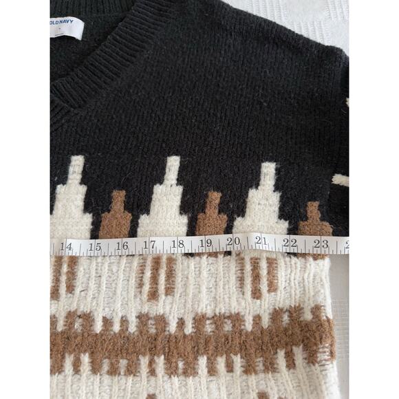 OLD NAVY Southwest Aztec Knit Sweater Black Brown Cream Geometric Rustic Boho XL - Picture 2 of 5